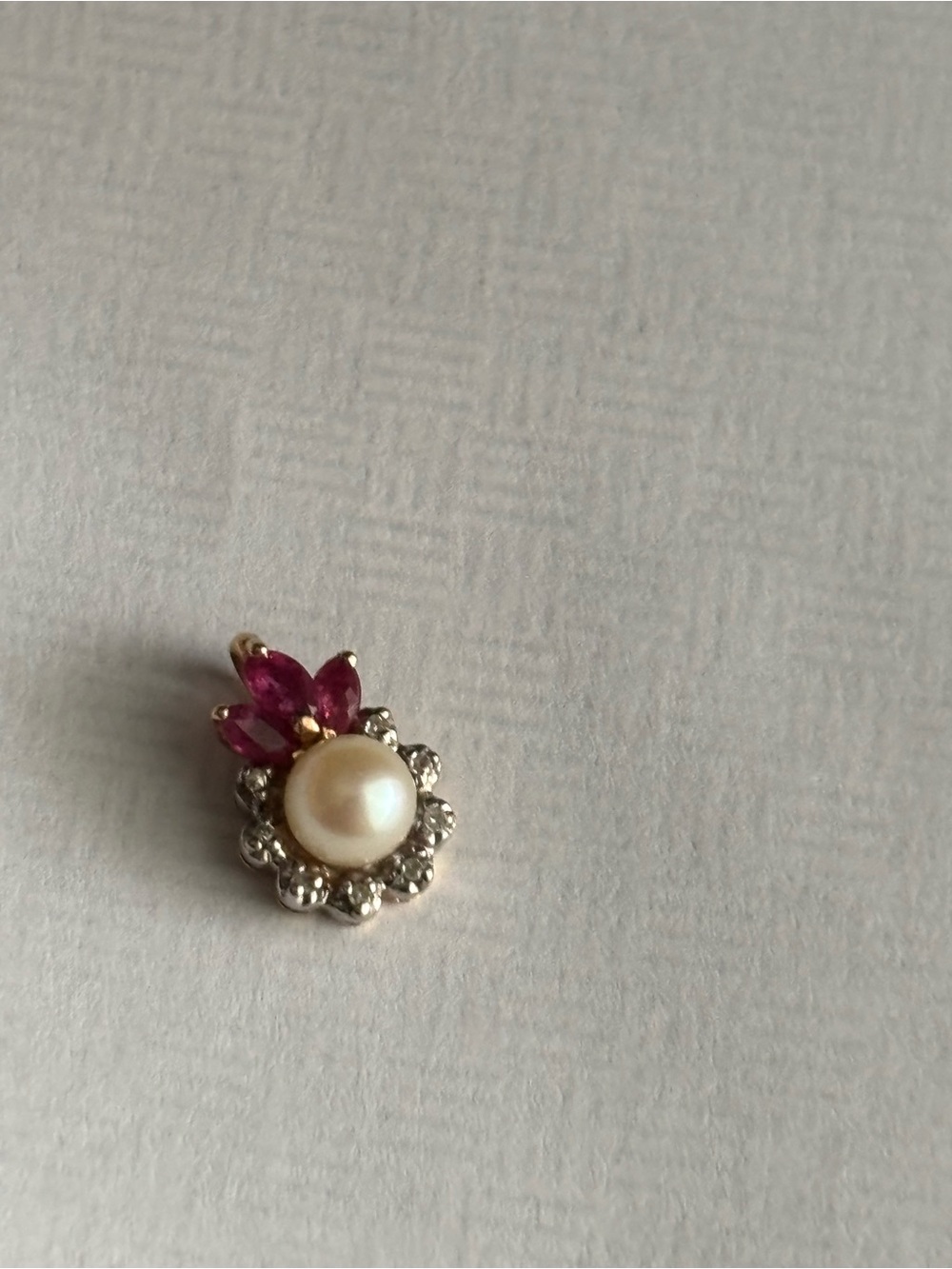 14K Ruby diamond cultured pearl necklace pendant